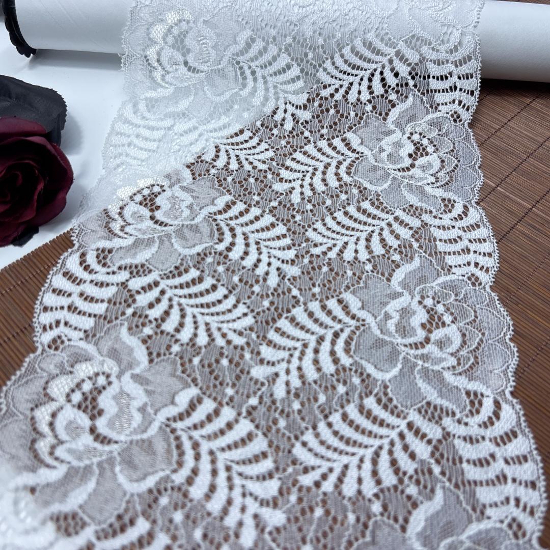 

Белое эластичное кружево шириной 18,5 см, кружевная ткань из спандекса для нижнего белья, бюстгальтера, трусов, свадебного платья, одежды, рукоделия (18,5 см в ширину) 3m x 18.5cm белый
