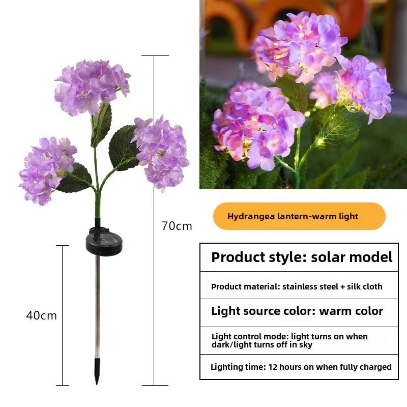 3head Hydrangea Light Solar Garden Light Outdoor Waterproof LED Flowers Stake Light Garden Pathway Backyard Landscape Decorate