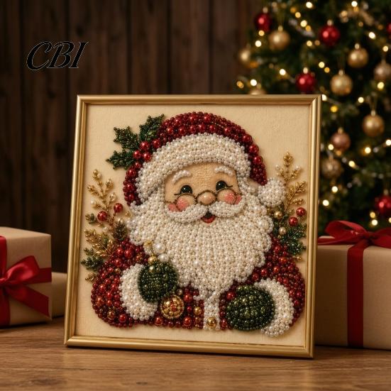 Holiday DIY Projects for Family Christmas Faux Pearl Painting Art Kit with Frame, Santa Stress Relief Crafting Activities Beads Craft Adults Beginner,