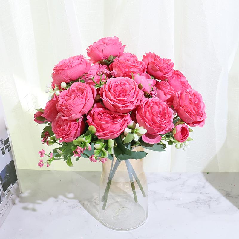 Best Selling Beautiful Rose Peony Artificial Silk Flowers Small White Bouquet Home Party Winter Wedding Decoration Fake Flowers