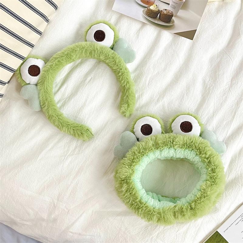 Frog Plush Hair Band Wash Hair Band Green Frog Eyes Love Headband Cartoon Wash Hair Clips