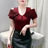 Summer Sexy Off Shoulder Beading T-shirt Women's Short Sleeves Tassels Design Tees New Cotton Female Tops