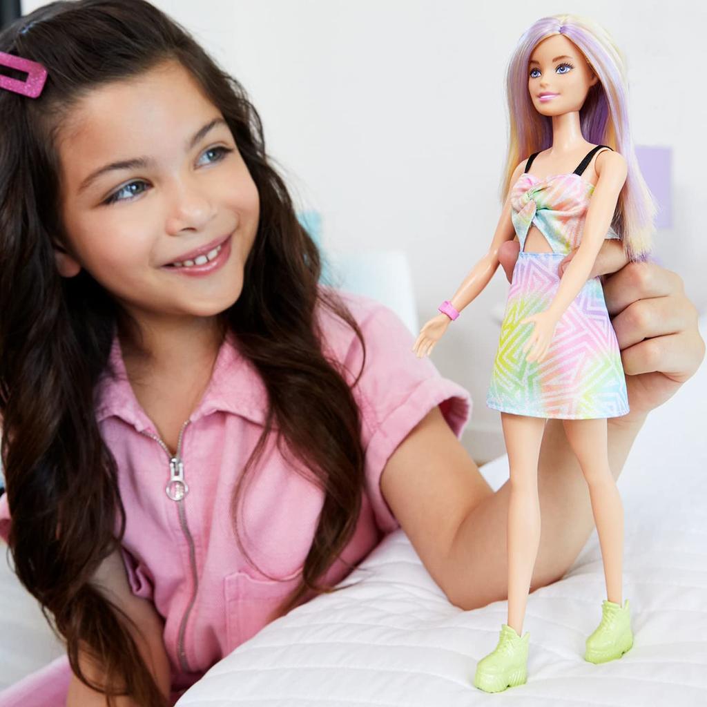 Barbie Fashionista Purple Long Hair Dress-Up Doll with Reusable Plastic Bag (Ages 3 and Up) HBV22