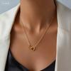 Golden Double Ring Heart Necklace Easy Elegant for Casual Wear Party Fashionable Women Jewelry Gift