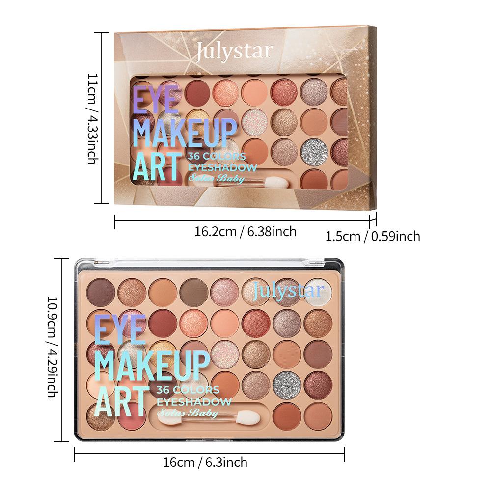 Julystar 36 Colors Eyeshadow Palette Matte Shimmer Glitter Pigmented Eye Makeup Multi-Functional Long-Lasting Waterproof Professional Cosmetics