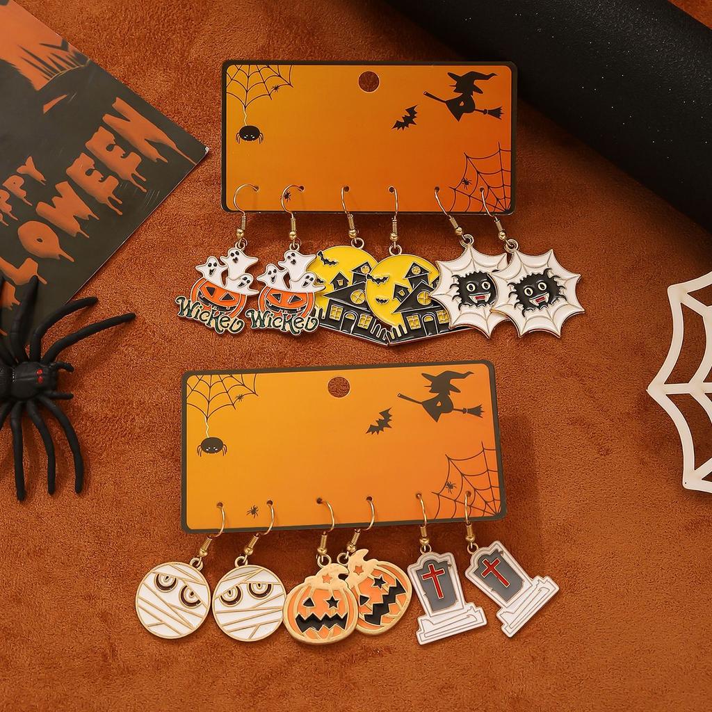 Hot Selling Accessories Cute Cartoon Style Ghost Pumpkin Head Design Pendant Earrings Set Halloween Earrings Girl