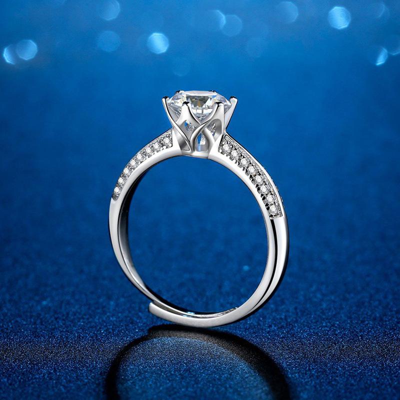 Moissanite Simulation Diamond Women's Ring, Classic Fashion Ring, One-carat Half-wall, Adjustable Opening