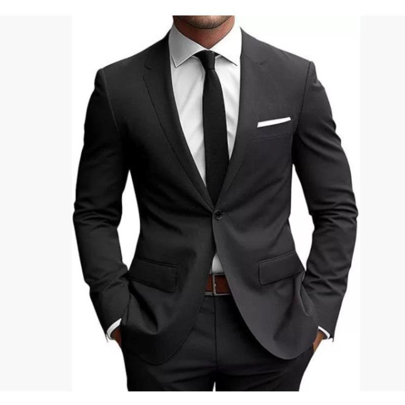 

Spring Men Formal Slim Fit One Button Black Suit Jacket M
