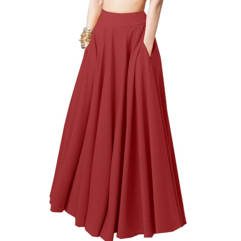 2026 Spring Solid Color Plus Size Women's Pleated Long Skirt with Elastic Waist