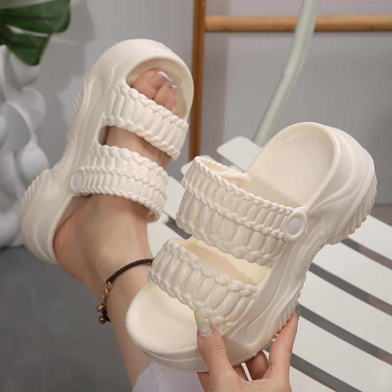 Fashion Solid Chunky Platform Soft Eva Cloud Sandals Women Wedge High Heels Sandals Casual Back Strap Non Slip Height Increasing Shoes