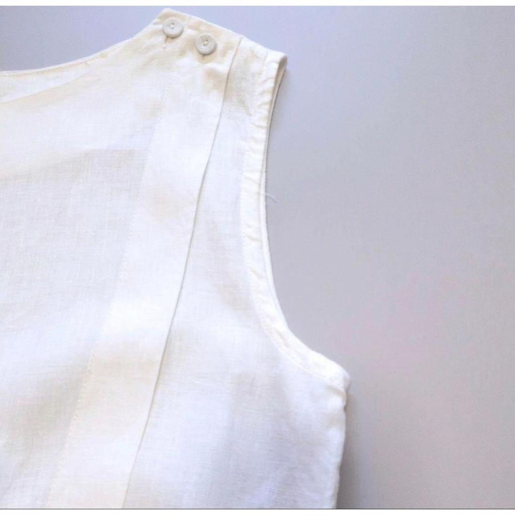Used PAR ICI 100% Linen Tucked Sleeveless Dress Gathered White