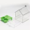 Pull-Out External Parrot Feeder Window Mounted Birds House with Two Food Slots Transparent Parrot House with Water Catcher Tray