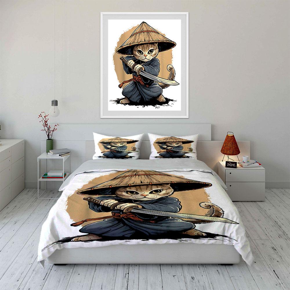 Cat wearing samurai attire. Bedding sets Duvet cover sets Duvet covers Pillowcases(1*Duvet Cover 2*Pillowcases without duvet insert)