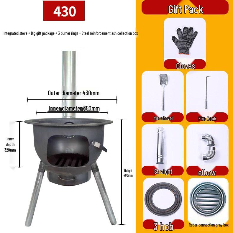 Portable Outdoor Firewood Stove with Threaded Round Legs - New Model