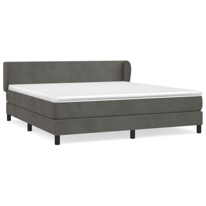 3127386 vidaXL Lit à sommier tapissier et matelas Gris foncé 180x200cm Velours