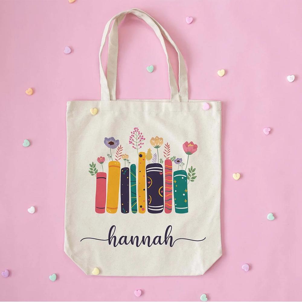 Custom Library Canvas Tote Bag Preschooler Book Bag Birthday Teacher Appreciation Gift Book Club Events Back To School Gift