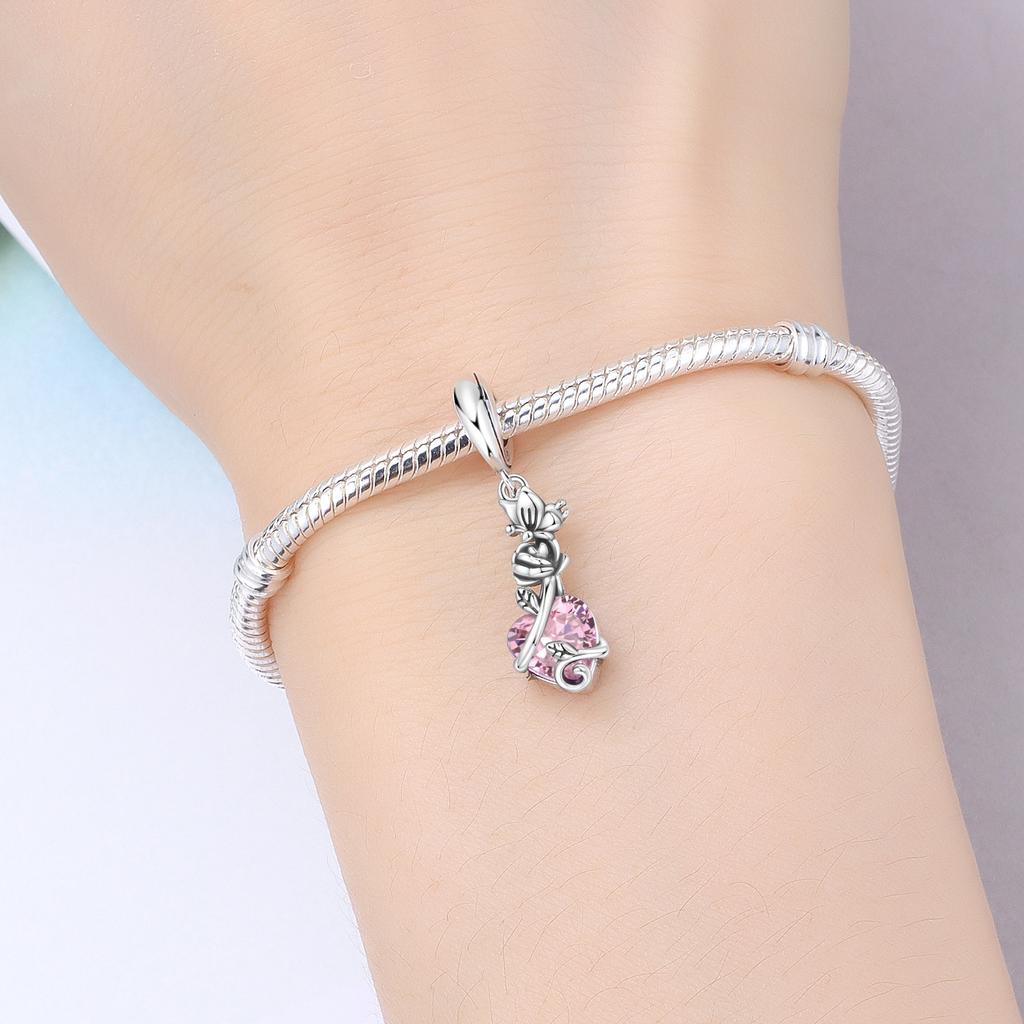 Copper Butterfly Rose Love Zircon Beads Original Pendants Bracelet Charm Jewelry Party Diy Trendy Gifts