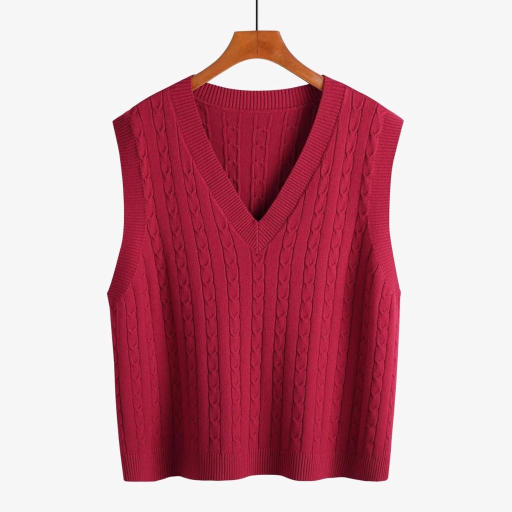 2026 Spring Plus Size V-Neck Knit Sweater Vest for Women
