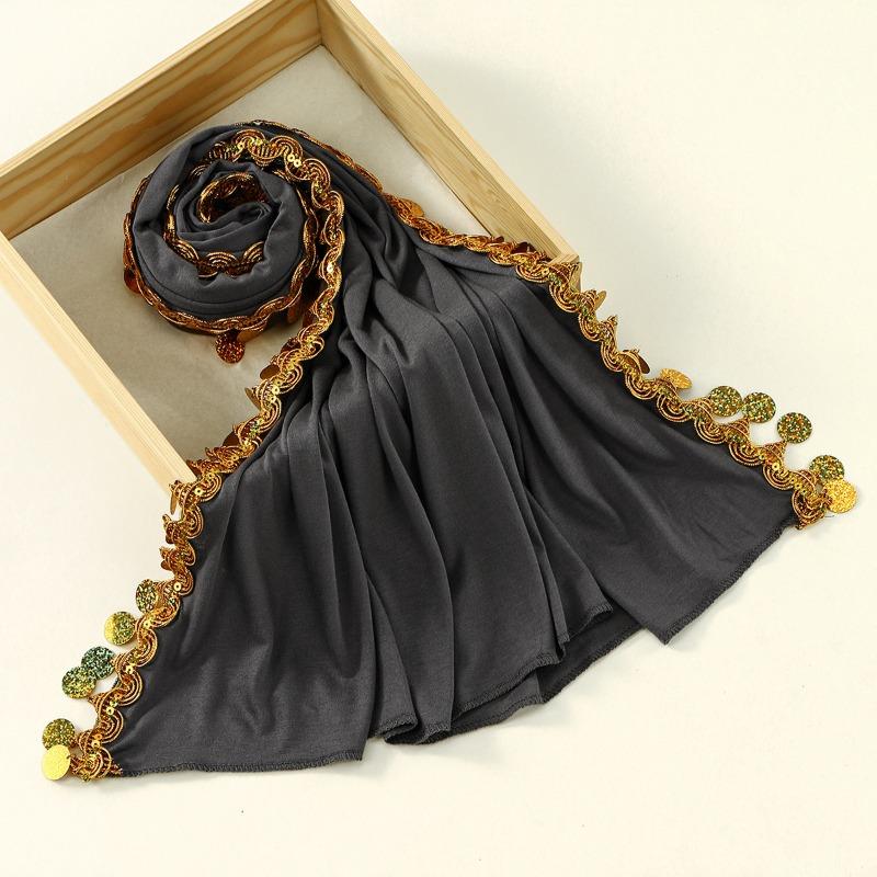 Hot-selling new sequined mercerized cotton versatile long scarf female Malay comfortable and elegant solid color simple bag head scarf