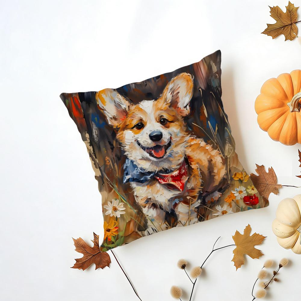 PPembroke Welsh Corgi Cushion Cover Washable Linen Pillowcase Soft  for Daily Sofa Bed Home Room Decor