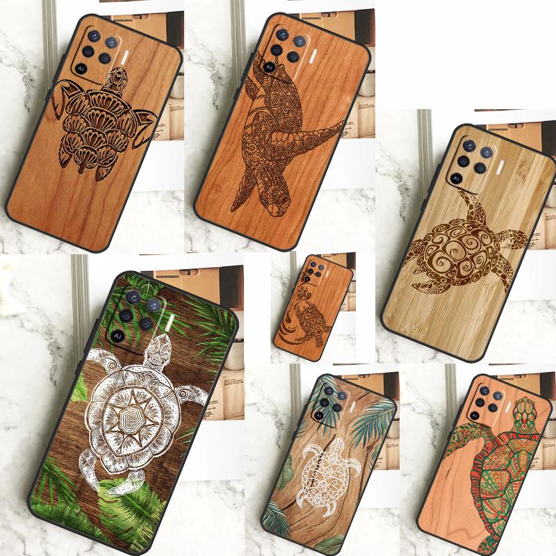 Turtle Wood Pattern For OPPO A17 A16 A15 A79 A58 A78 A98 A74 A94 A77 A5 A9 A96 A76 A52 A72 A53S A54S A57S Case