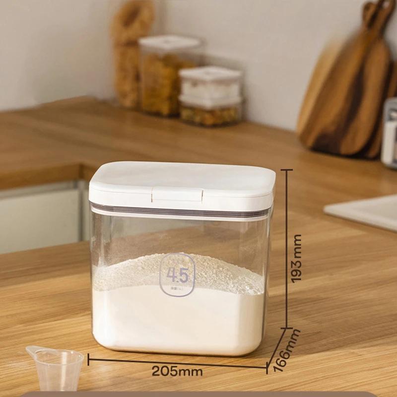 

Кухонна герметична коробка для зберігання великої місткості. Багатофункціональна банка для зберігання борошна та багатозернового прального порошку. Вологозахищений органайзер