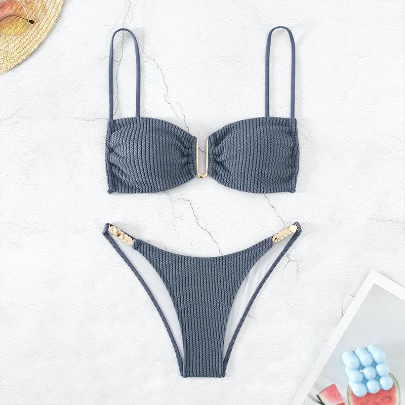 Women’s Solid Color Bandeau Bikini Swimwear Set, Sexy Triangle Two-Piece Swimsuit, Summer Beach Tankini Bathing Suit