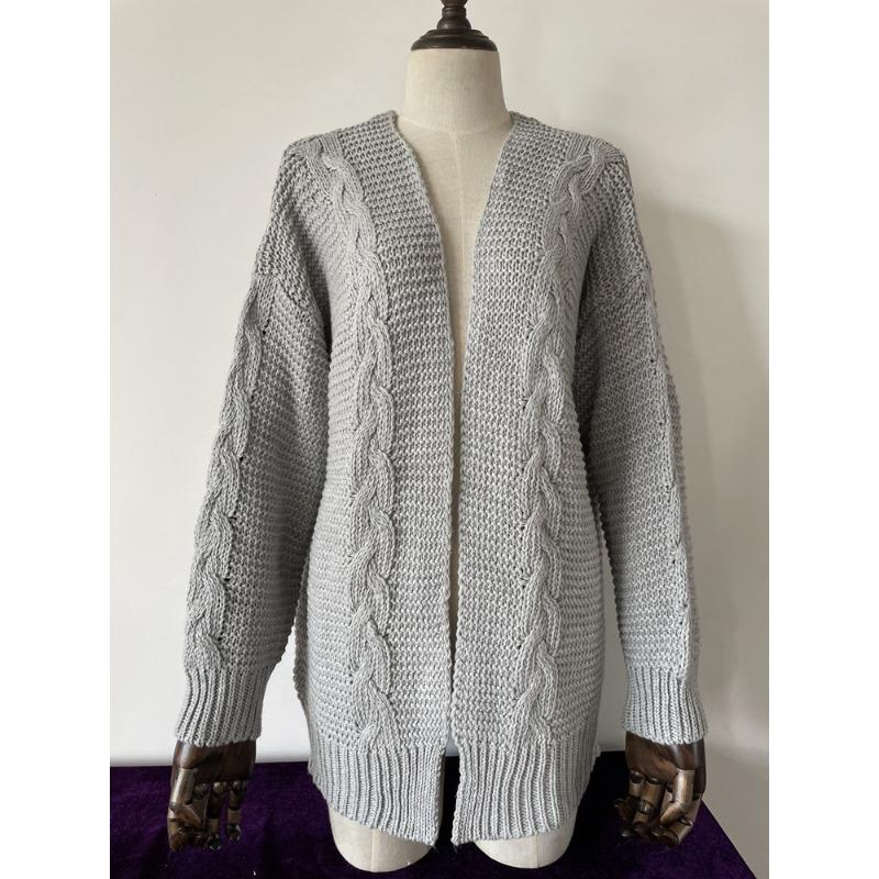 Women S Mid Length Loose Fit Chunky Knit Cardigan Casual Solid Color Outerwear