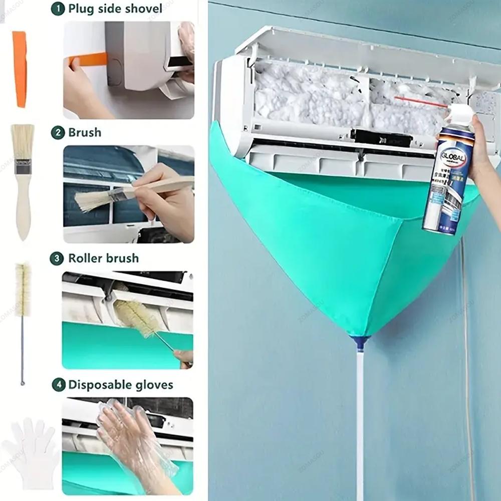 Kit de curățare a aerului condiționat Capac rezistent la scurgeri Set complet de dispozitive de curățare a aerului condiționat cu țevi de apă Instrumente de curățare fără dezasamblare