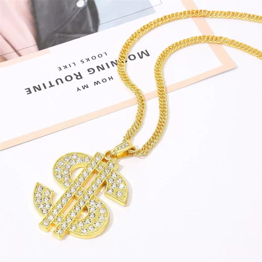 Hip Hop Costume Dollar Necklace Ring Cool Rock Costume Adjustable Dollar Sign Pendant Necklace Hip Hop Dollar Ring for Men Women