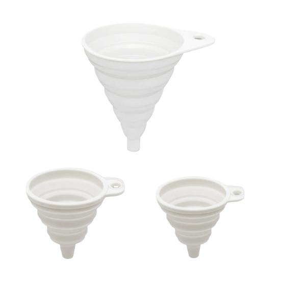 3Pcs Silicone Funnel Set Collapsible Kitchen Funnels Large Medium Small Funnels for Liquid Transfer Heat Resistant Bottling Kitchen Gadgets