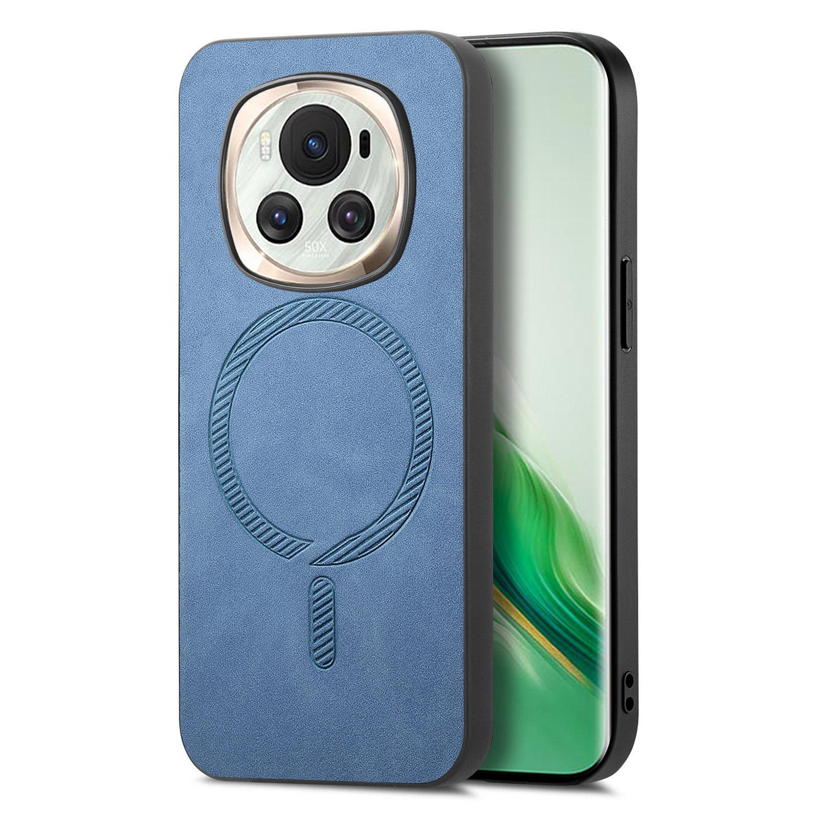 

For Honor Magic6 5G Leather Back Case Compatible with MagSafe Skin-touch Phone Cover Blue