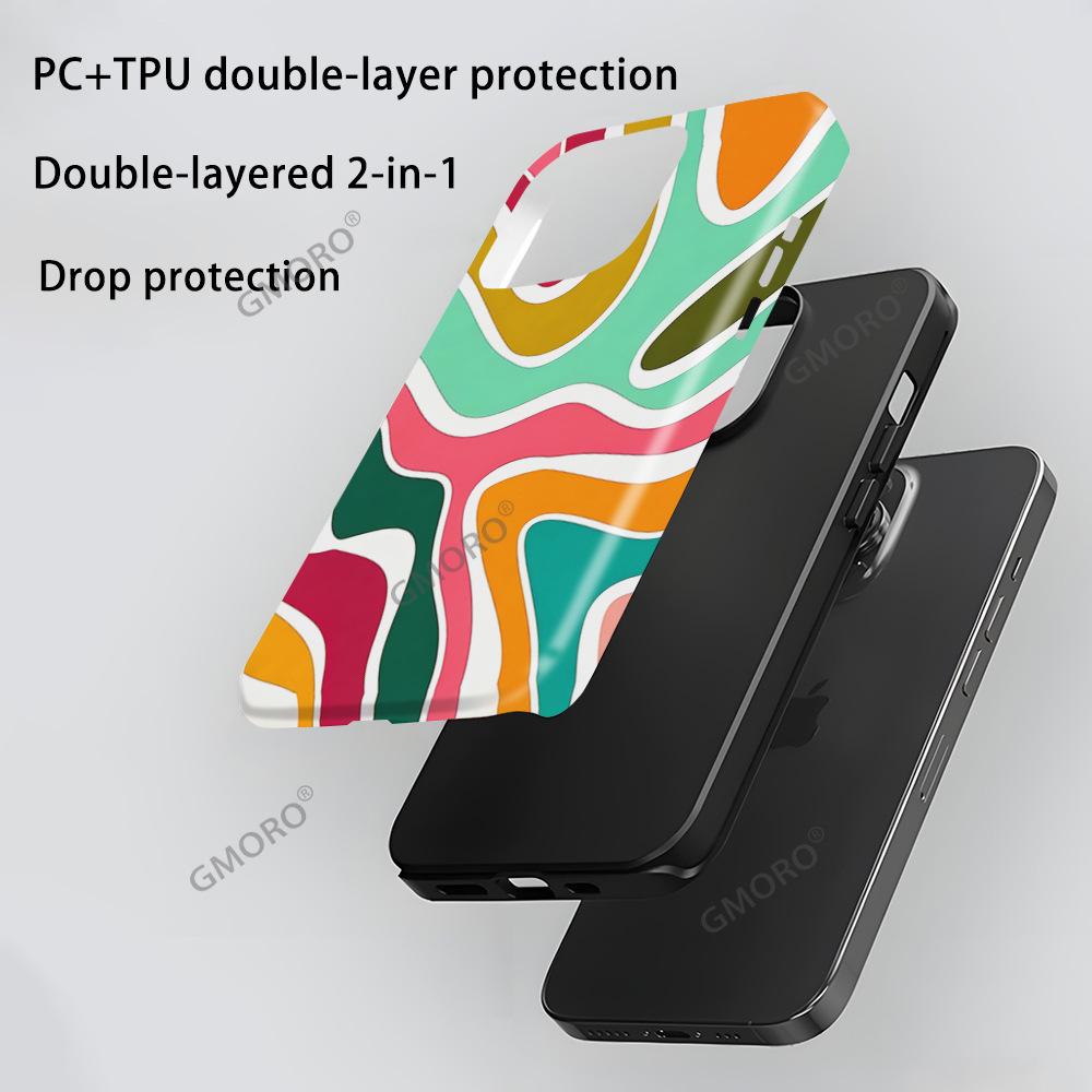 American Retro Color Wavy Pattern Apple 16 Mobile Phone Case 15pm Two-in-one Film Case iPhone17pm Anti-drop