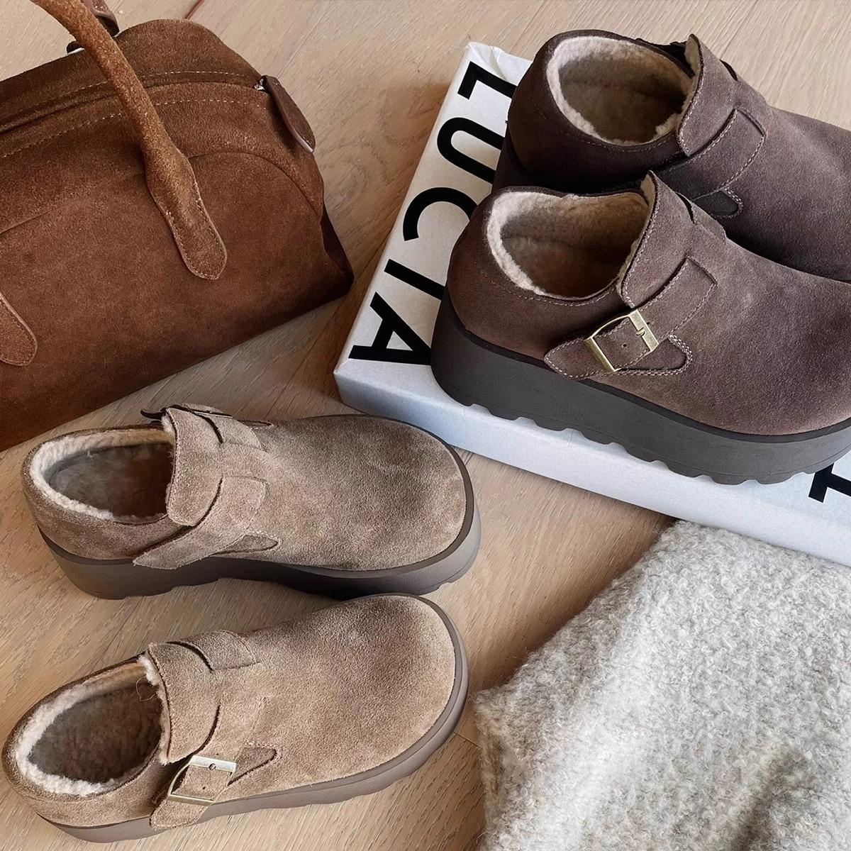 

Platform-soled Boken shoes women s muffin soles, velvet warm all-inclusive cotton shoes, snow boots 2024 winter new women s shoes trend 35 коричневый