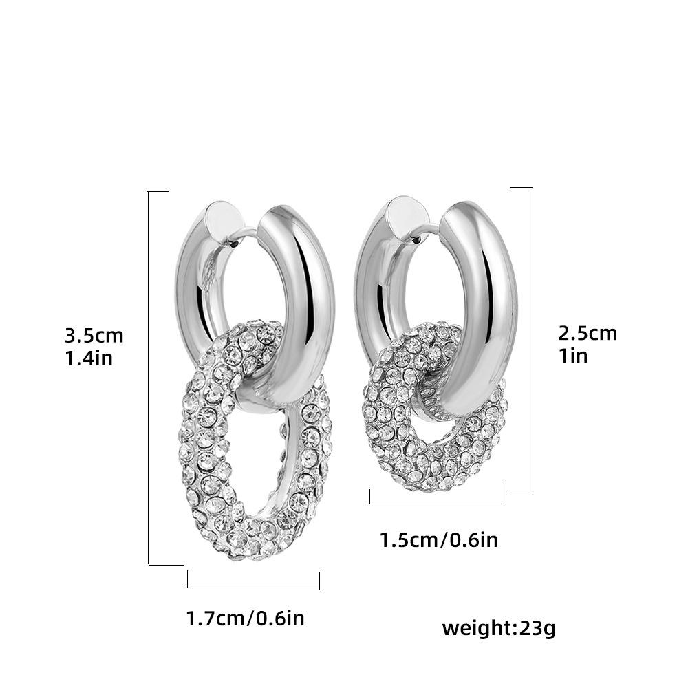 Stainless Steel Plated 18K Gold Kink Earrings Diamond Twist Pearl Exaggerated Full Diamond Earrings