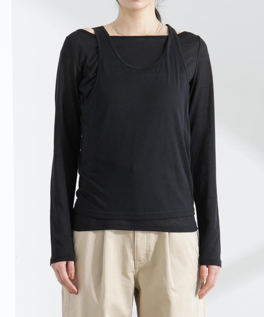 Nano Universe Sheer Tank Top and Long Layered F Women's T-Shirt Set, 023, Charcoal, 669-5123307