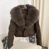 Women's Faux Fur Collar Puffer Jacket Solid Color Long Sleeve Short Winter Coat