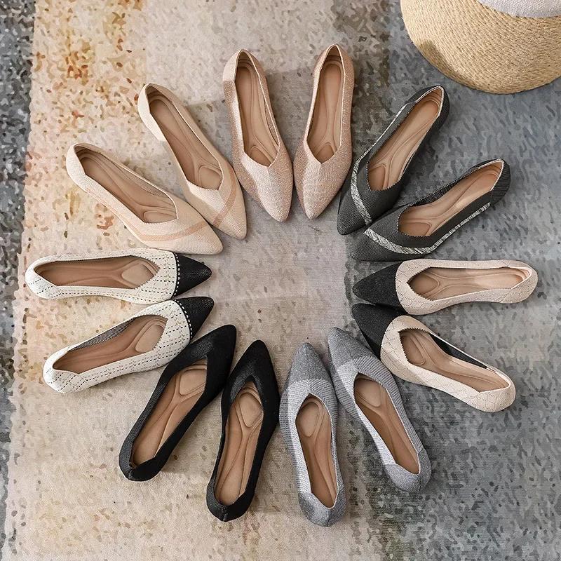 fashion Women Wedge Increase Knitting Shoes New Pointed Casual Slip on Comfortable Loafers Shoes Female Breathable Walking Shoes 2024