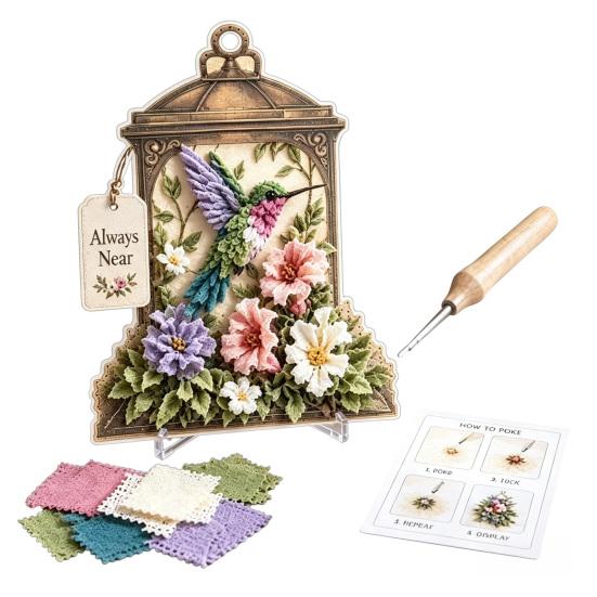 Dekorative Laterne Bastelset 3D Stoff-Poke-Art, DIY Vogel-Erinnerung Blumen-Set und Muster, Punch Needle Set für Erwachsene, Haus Tisch Kaminsims Dekoration