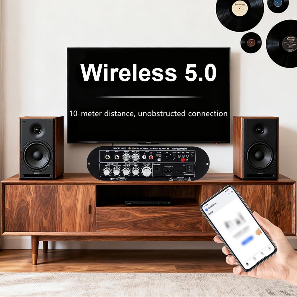 Audio Amplifier Board 50Wx2 100W 2.1 Channel BT 5.0 Digital Amplifier Board Bluetooth Power Amplifier Board for Home Outdoor