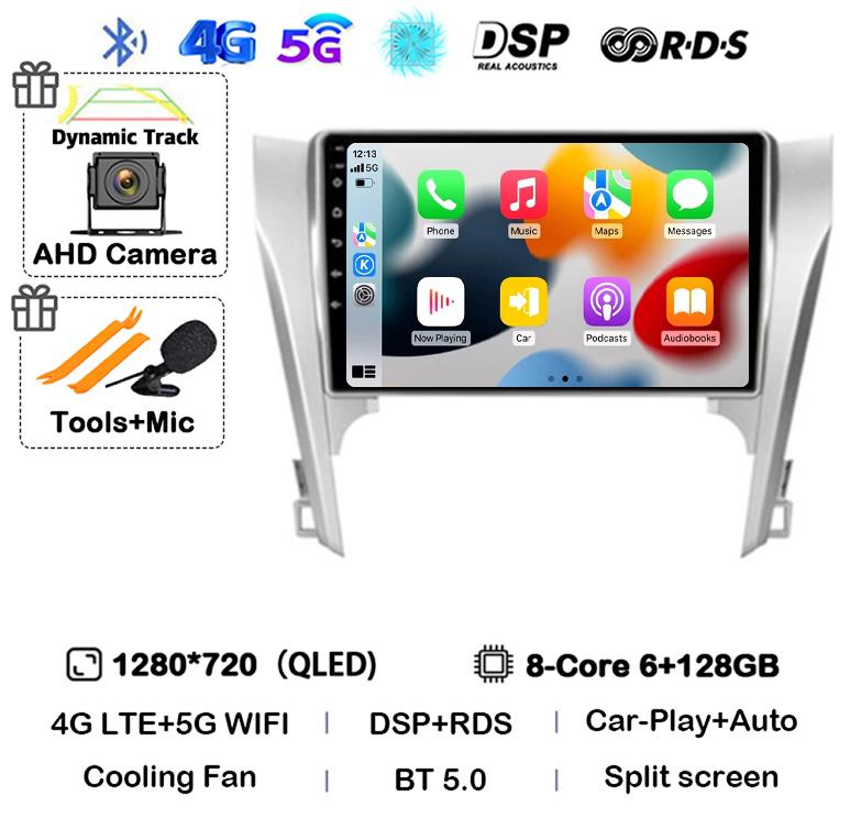 Android 14 Carplay Auto Car Radio For Toyota Camry 7 XV 50 55 2011 2012 2013 2014 Multimedia Video Player Navigation GPS Stereo