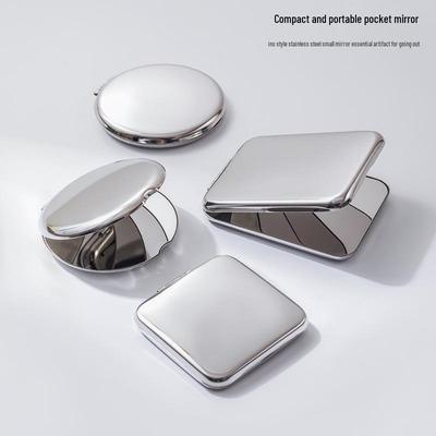 Doppelseitiger klappbarer Make-up-Spiegel aus Edelstahl – Tragbar, sturzsicher, Taschenformat, aufklappbar mit Ständer.