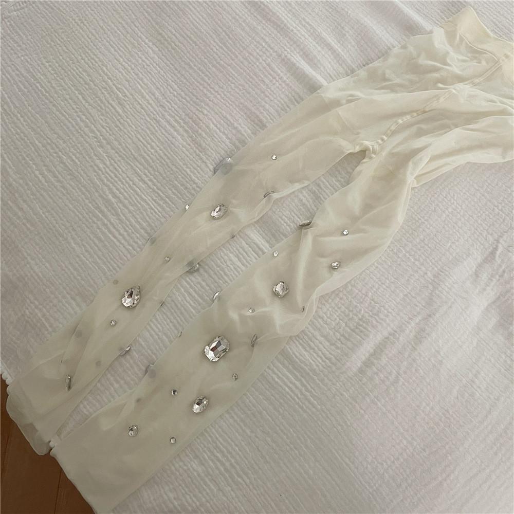 

Big Rhinestones Shiny Transparent Pantyhose Women Sexy Thigh Mesh See Through Solid Stockings JK Hot Girls Party Clubwear Tights One Size молоко, білий колір