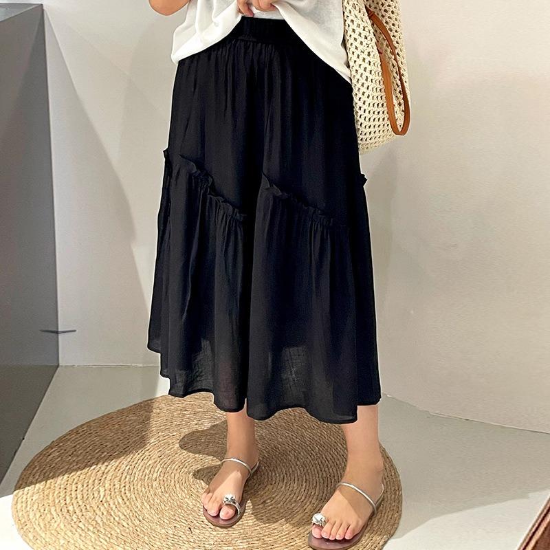 Women's Irregular Black Ear-edge Skirt Summer Style High-waisted Slimming Skirt for Plump Girls