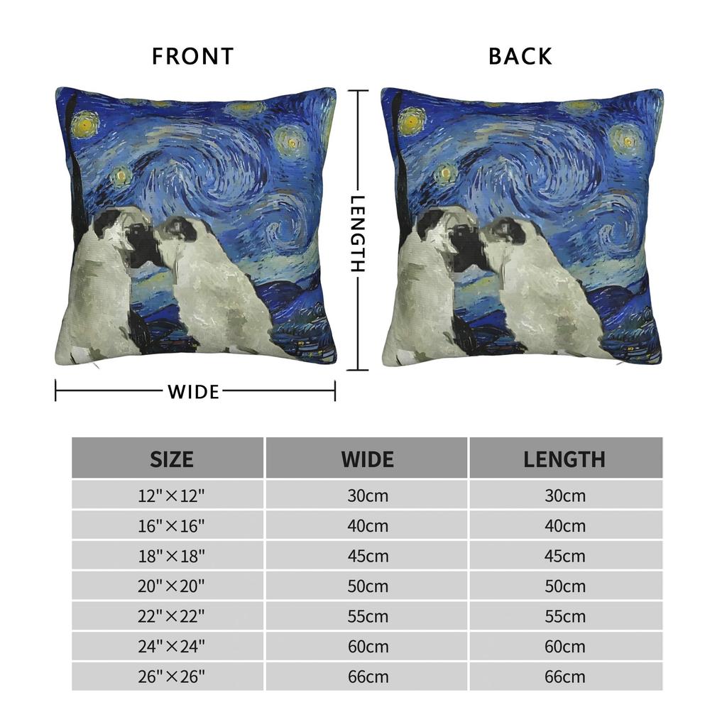 Starry Night Pugs Van Gogh Square Pillow Case Cushion Cover Creative Zippered Decorative Pillowcover for Bed 45*45cm