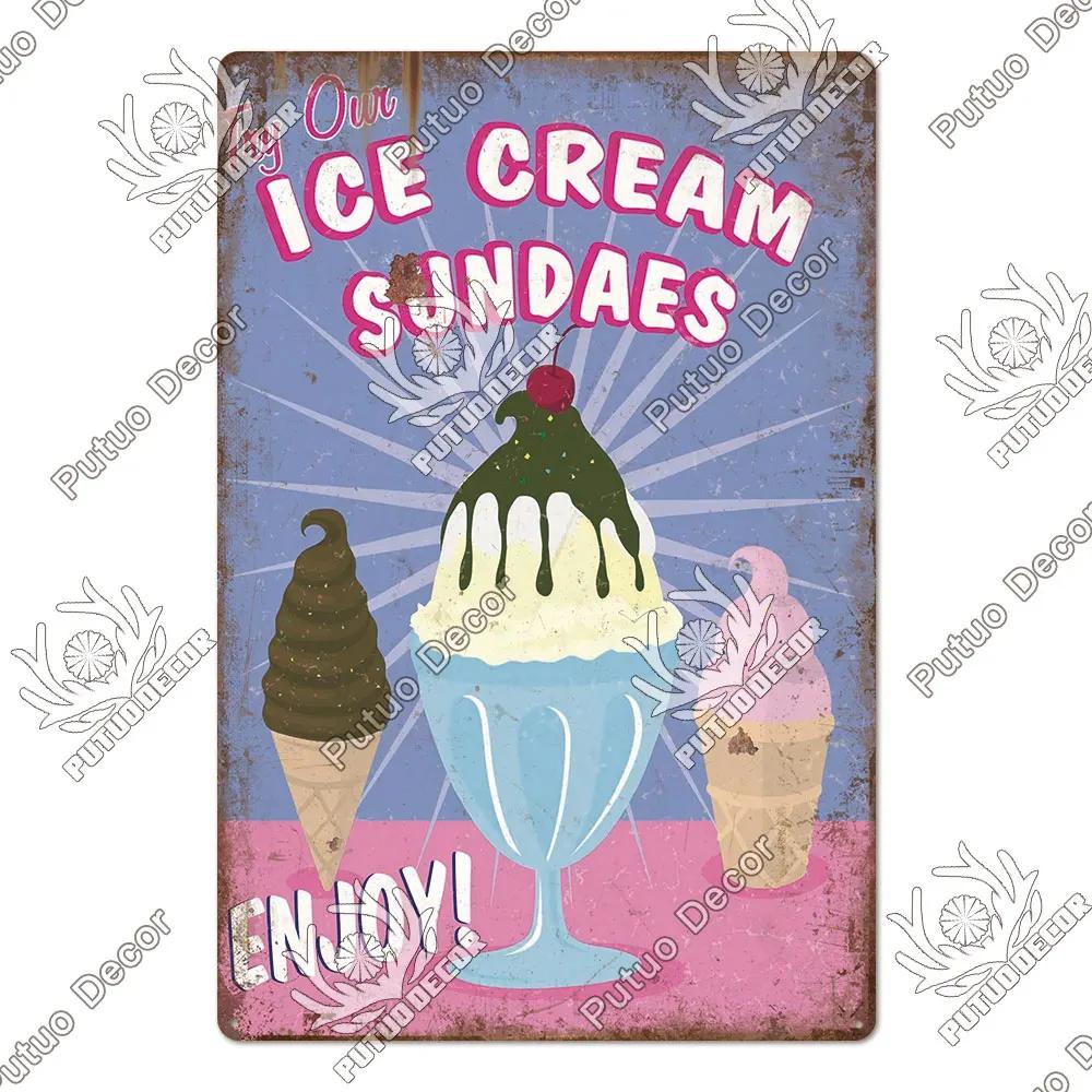 Summer Dessert Sign Vintage Tin Poster Metal Sign Metal Plate Retro Style Wall Decor Kitchen Cafe Home Decoration