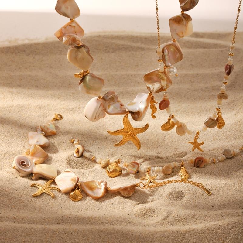 Handmade Look Stainless Steel Marine Jewelry Adjustable Length Starfish Shell Necklace/Bracelet Summer Fashion Gift