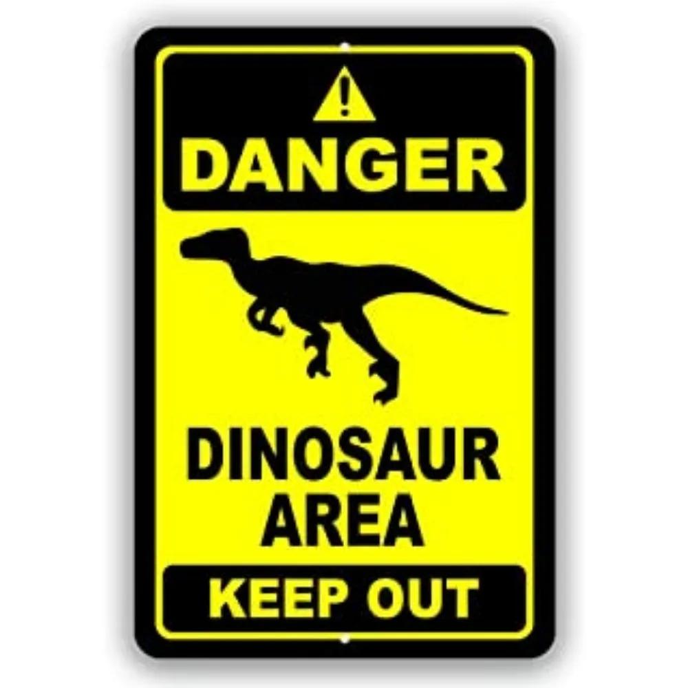 Placca Metallica HD Zona Pericolo Dinosauri Vietato l'Accesso Poster Metallico Retrò Classico Velociraptor Decorazione Artistica da Parete per Stanza dei Bambini Garage Ho