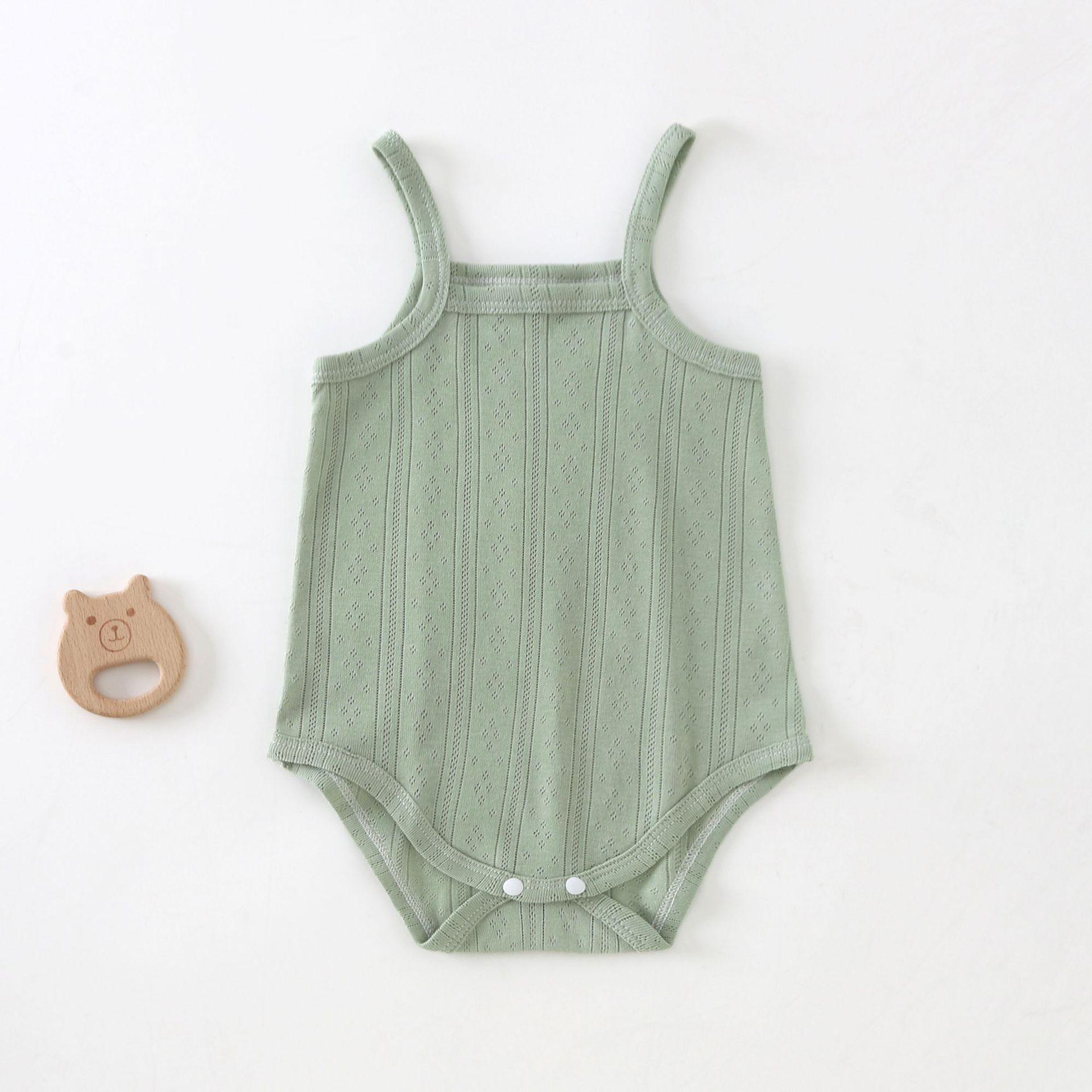 

Summer Baby s Sling Romper Jacquard Seamless Pure Cotton Thin Breathable Mesh Triangle Romper Crawling Clothes One-Pieces 90 зелений