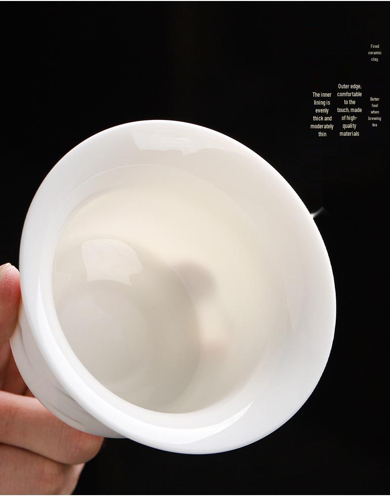Sheep Fat Jade Porcelain Rotating Gaiwan High-End Ceramic Gongfu Tea Set